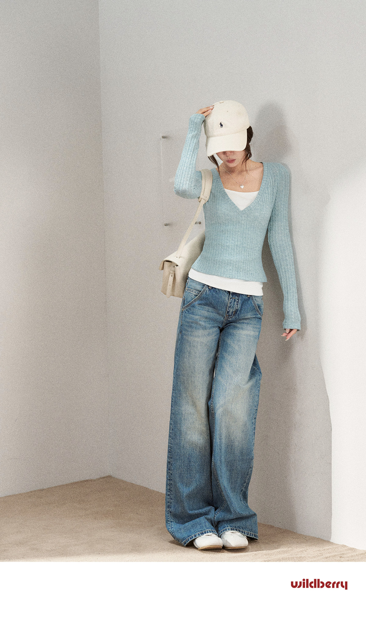 Wildberry Faux Two-Piece V-Neck Ribbed Knit Top