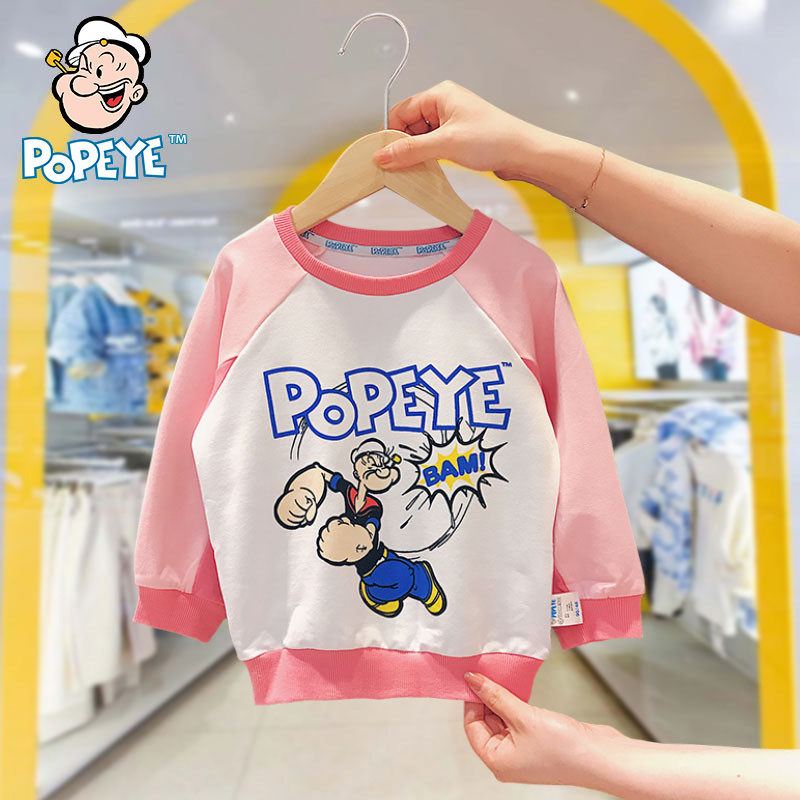 Strong sailor POPEYE male girl cartoon sweatshirt 2022 new autumn bottling wave children's hooded sweatshirt ultra-foreign