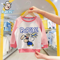 Vigorous sailor POPEYE male girl cartoon sweatshirt 2022 new autumn bottling wave childrens hooded sweatshirt ultra-ocean qi