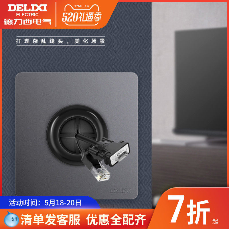 Dresy switch socket 821 TV computer 7 six types of internet black cover ugly blank cover background wall threading hole