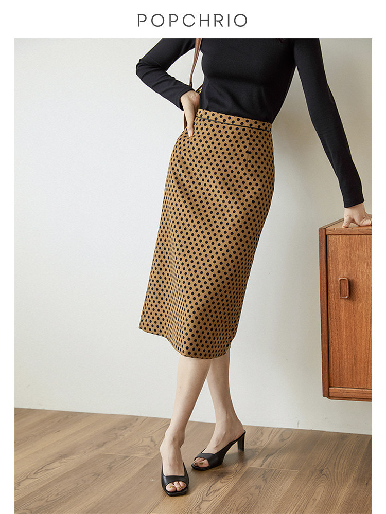 Eurocan Revelvet Flannel Wave Dot open fork half body dress High waist cover slim one step a word dress with long version of skirt children