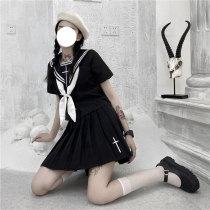 Bad jk uniform dress women pleated skirt set short sleeve female students College Style summer dark Department Seaman full set