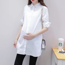 2021 New pregnant women shirt spring fashion white long sleeve Korean version of Joker professional wear long bottom shirt