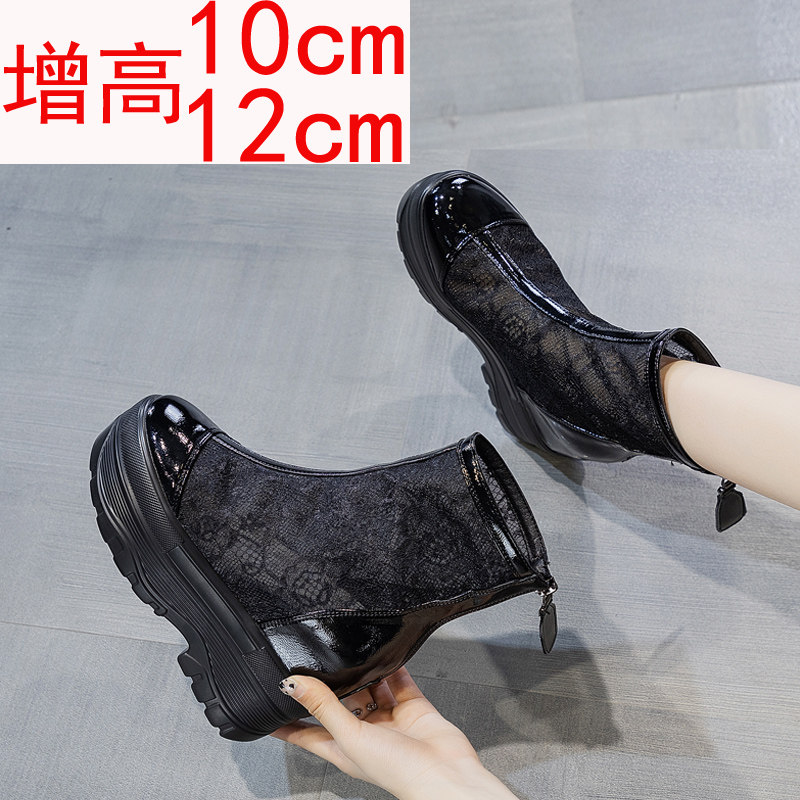 Martin Boots Woman Summer Thin Inside Heightening Women's Boots Mesh Yarn Thick Bottom Pine Pastry 10 cm Ultra High Heel 12 Cm Cool Boots