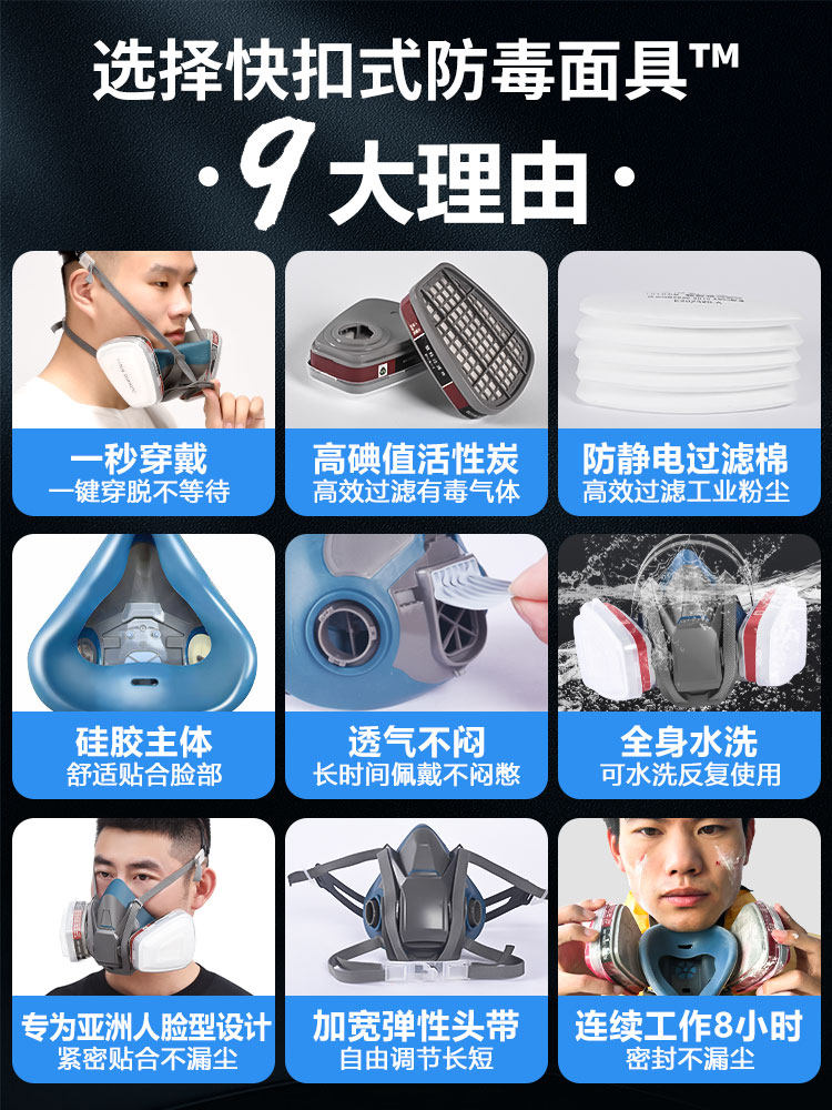 Full-Face Gas Mask, Dustproof Protective Mask, Spray Paint, Advanced Laboratory, Chemical, Activated Carbon, Painter, Pesticide