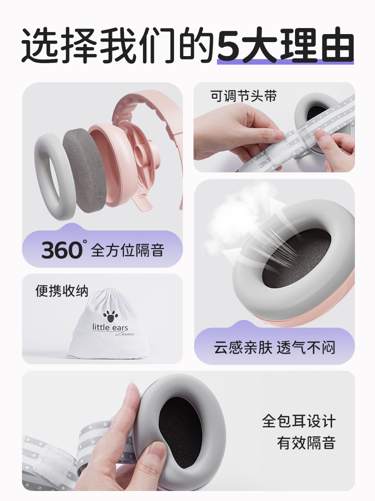 Baby Airplane Decompression Earmuffs, Soundproof Ear Protection, Anti-Noise, 0-3 Years Old, Noise Reduction Headphones, Head-Mounted, Adjustable for Sleeping