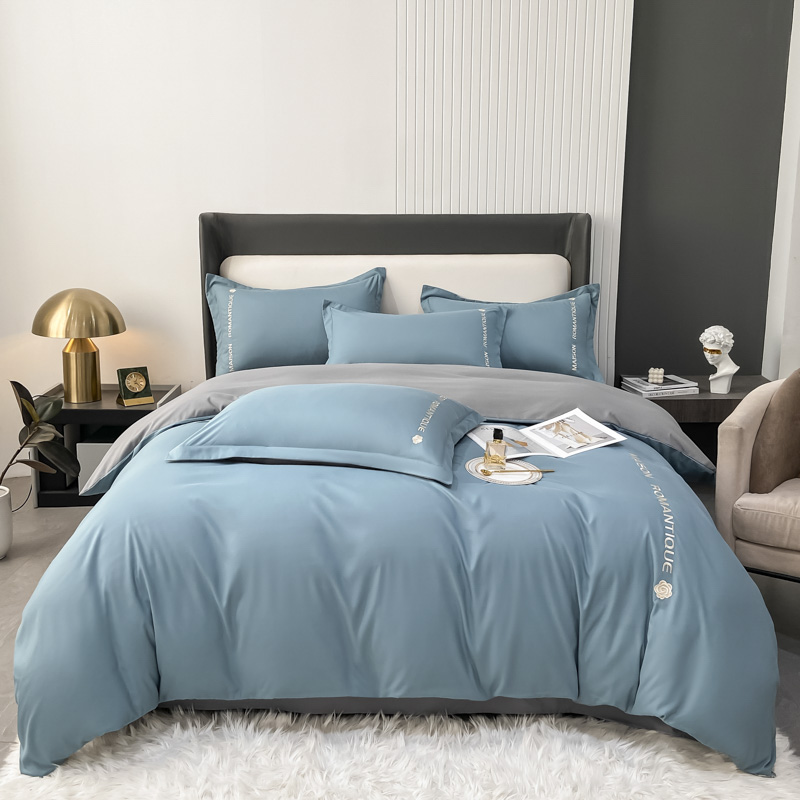 Light luxury naked sleeping cotton four-piece washed cotton sheets quilt cover dormitory cotton three-piece embroidery bedding summer