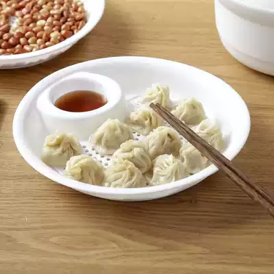 Dumpling plate with vinegar plate household dumpling plate Drain double plate fruit plate round tray multi-purpose plate plastic plate