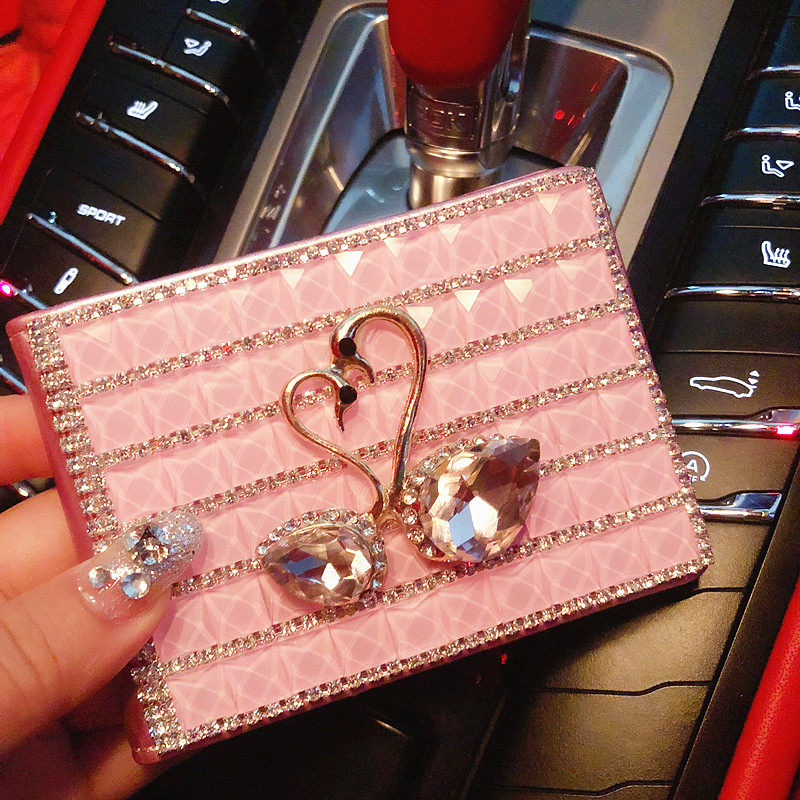 Pink Inlaid Drilling Driver's License Leather Jacket Women's License Protective Sheath Personality Creative Two-in-one Multi-Position Line Driving License Sleeve-Taobao