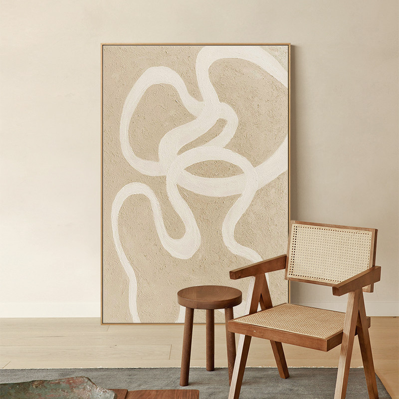 Cream-Colored Wabi-Sabi Style Living Room Decorative Painting, Vintage-Style Sofa Background Wall Hanging Painting, High-End Entryway Foyer Wall Art, Minimalist