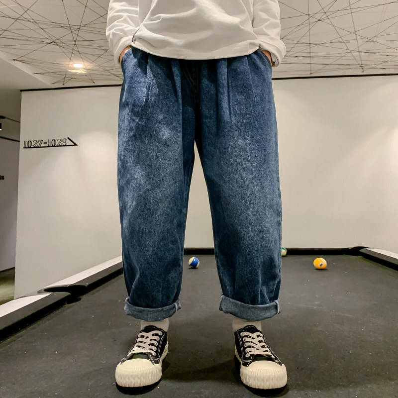 Boys' jeans spring and autumn models 2022 new pants children's middle-aged children's straight loose daddy pants boys Western style