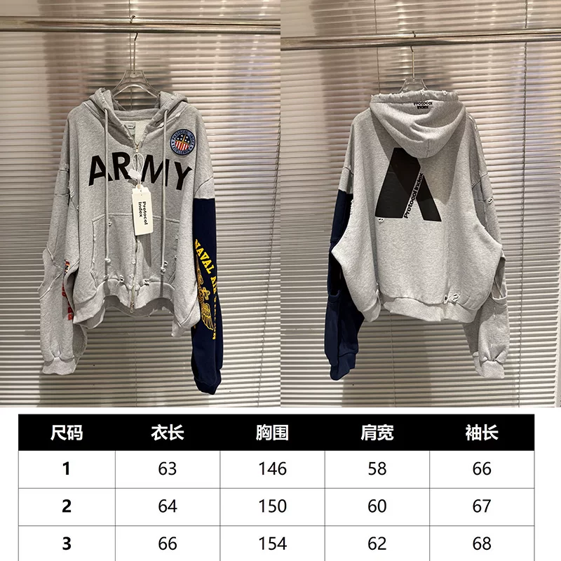 Худи-кофта с капюшоном на молнии Grailz Project G/R Niche Trendy Brand Washing and Destruction Slogan