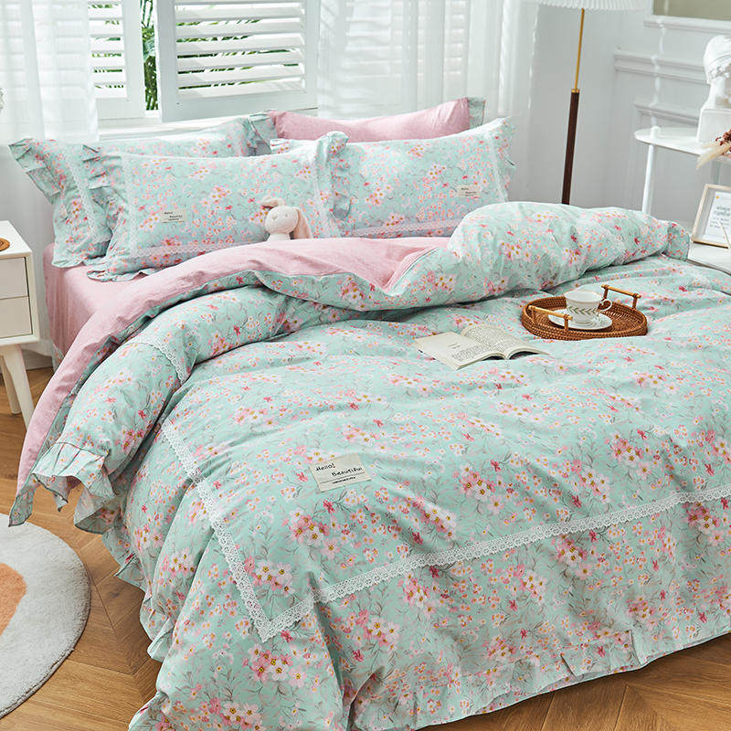 Pure cotton four-piece 1 8m girl Korean style small fresh cotton lace sheets quilt cover bedding
