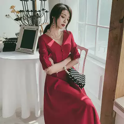 Toast clothes can usually wear 2021 new bridal wine red engagement dress return clothes simple and generous