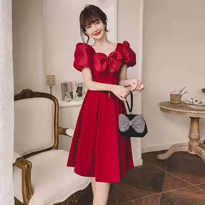 Toast Bride 2021 new summer usually wear wine red engagement dress looks thin red skirt