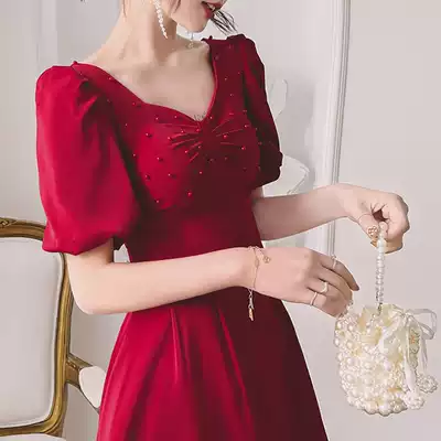 Toast Bride 2021 New style can wear summer engagement dress women's short wine red back dress