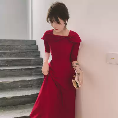 Toast clothing can usually wear 2021 new bridal wine red engagement dress cover arm female summer dress