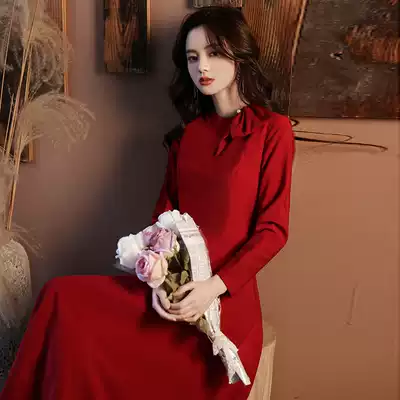 Toast clothes can usually wear 2021 new bride wine red engagement dress little dress temperament back to the door