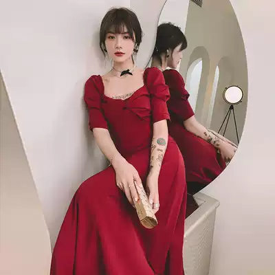 Toast clothes can usually wear 2021 new bridal wine red engagement dress thank you banquet back to the door daily dress