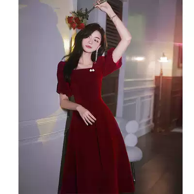 Toast service bride bride 2021 new wine red usually can wear summer engagement dress French retro return