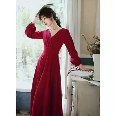 Toast clothes can usually wear 2021 new bridal wine red engagement dress women's dress back to cover arms