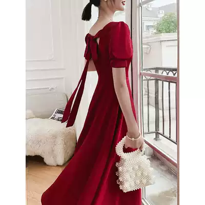 Toast clothes can usually be worn in 2021 new bride wine red engagement dress daily return clothes summer red dress