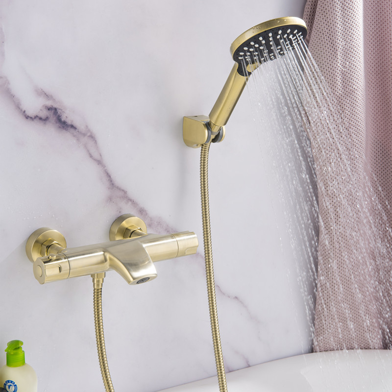 Full copper gold thermostatic concealed hot and cold tap Automatic thermoregulation water mixing valve solar electric water heater shower