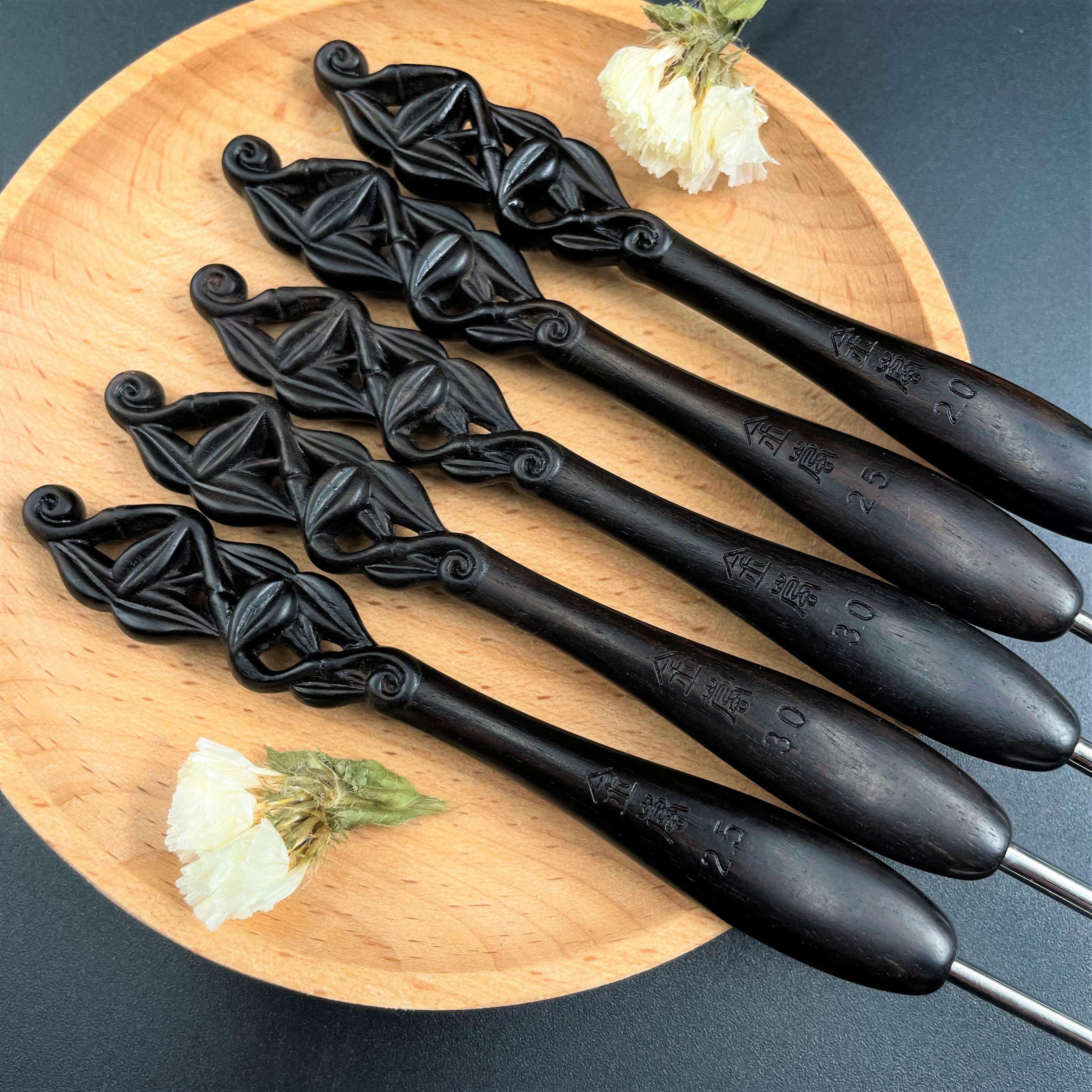 Shanghai brand Jinlan crochet ebony wood handle master needle clear bamboo hand knitting tool