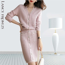 Langzi womens clothing 2022 spring and autumn domestic new wool temperament thin knitted cardigan half skirt two-piece suit
