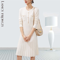 Langzi 2022 autumn and winter new wool knitted dress mid-length bottoming waist temperament A-type pleated skirt
