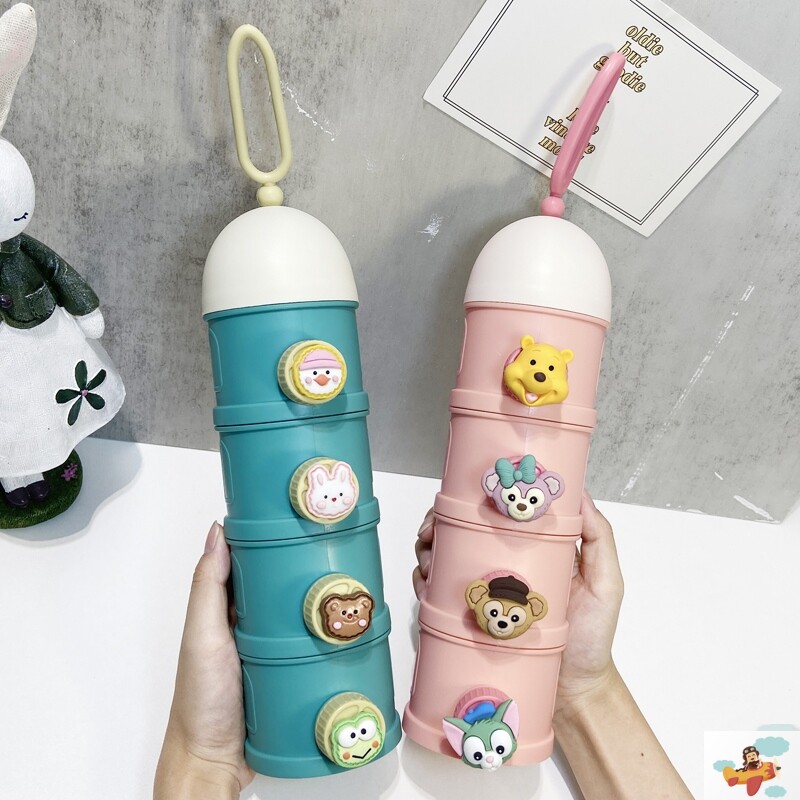 Baby large capacity milk powder box portable outdoor layered seal baby powder baby cartoon pack