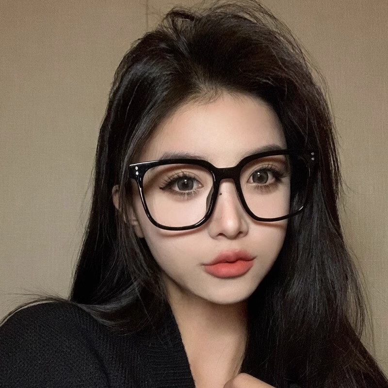 Kellen Dany French [Designer] Black-Framed Glasses for Women, Natural Look, Makes Face Look Slimmer, Square Frame, Large Frame, Thick Frame