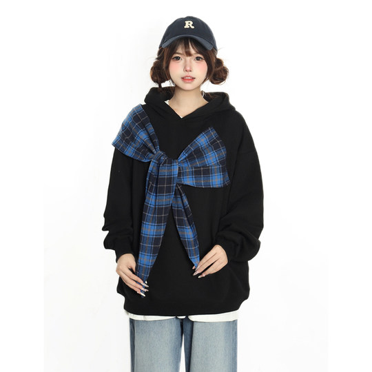 Original American preppy style bow hooded sweatshirt for women