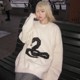 RTIM dark snake image mohair sweater niche design OS loose trendy high street autumn and winter wool sweater