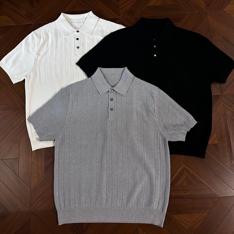Rtimfd Obsidian Button Ribbed Polo Shirt Knitted Short-Sleeve Cleanfit Vintage Old Money Style T-Shirt Summer Rtimfd Obsidian Button Ribbed Polo Shirt Knitted Short-Sleeve Cleanfit Vintage Old Money Style T-Shirt Summer