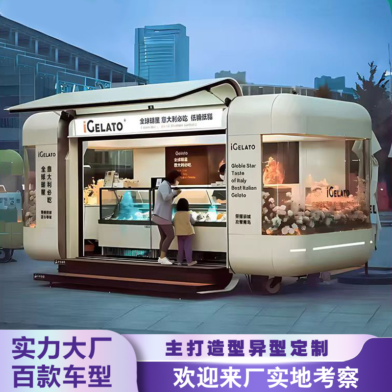 Trendy Food Truck, Snack Cart, Towable Camping Mobile Milk Tea and Coffee Cart, Stainless Steel Stall, Ice Cream Camper Van