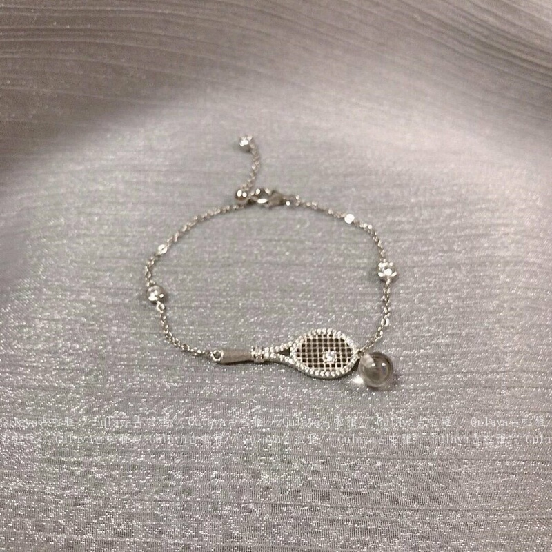 Gulaya S925 Sterling Silver White Crystal Tennis Racket Bracelet, Clear and Unique High-End Clavicle Chain