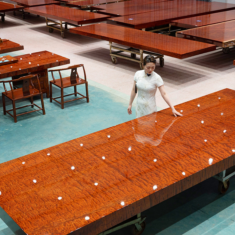 Bahua solid wood large board tea table log whole board desktop Burmese flower tea table Brazilian rosewood Okan walnut ebony
