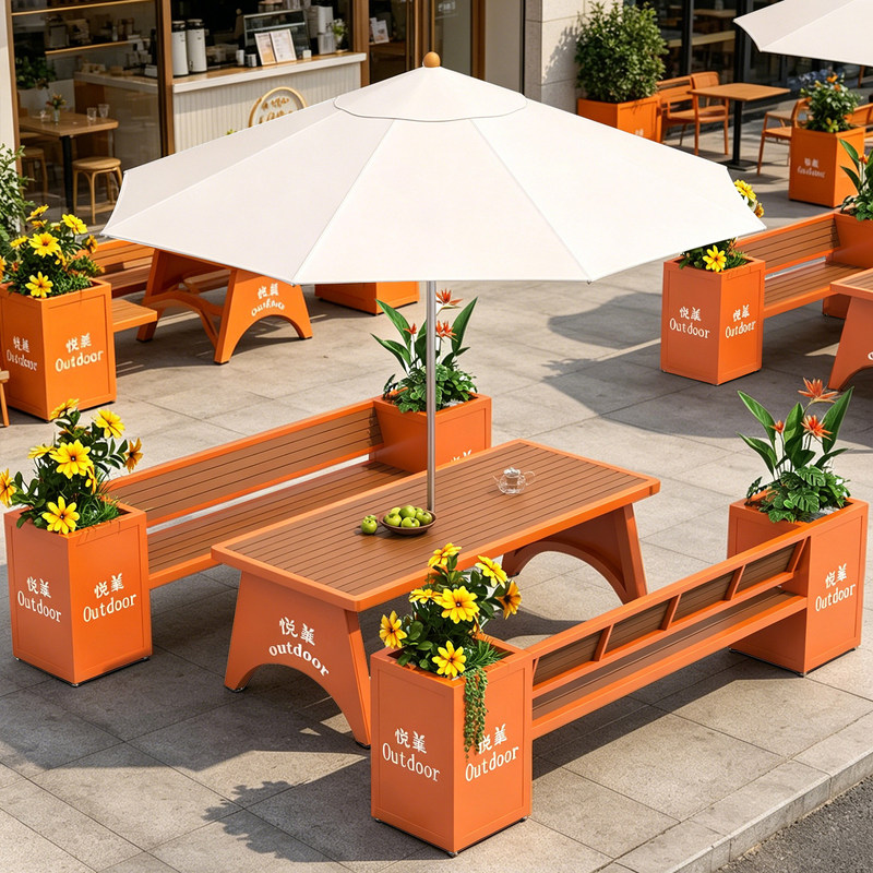 Casual Table and Chair Set, Flower Box Seating Set at the Entrance of the Restaurant, Milk Tea Cafe, Commercial Street Table and Chair Combination Set