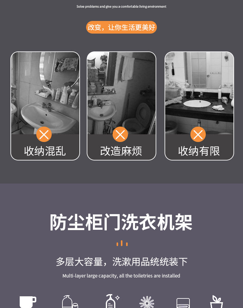 Стиральные машины Полки 阳台洗衣机上方收纳柜子带柜门置物架落地马桶后面用品防尘摆放架