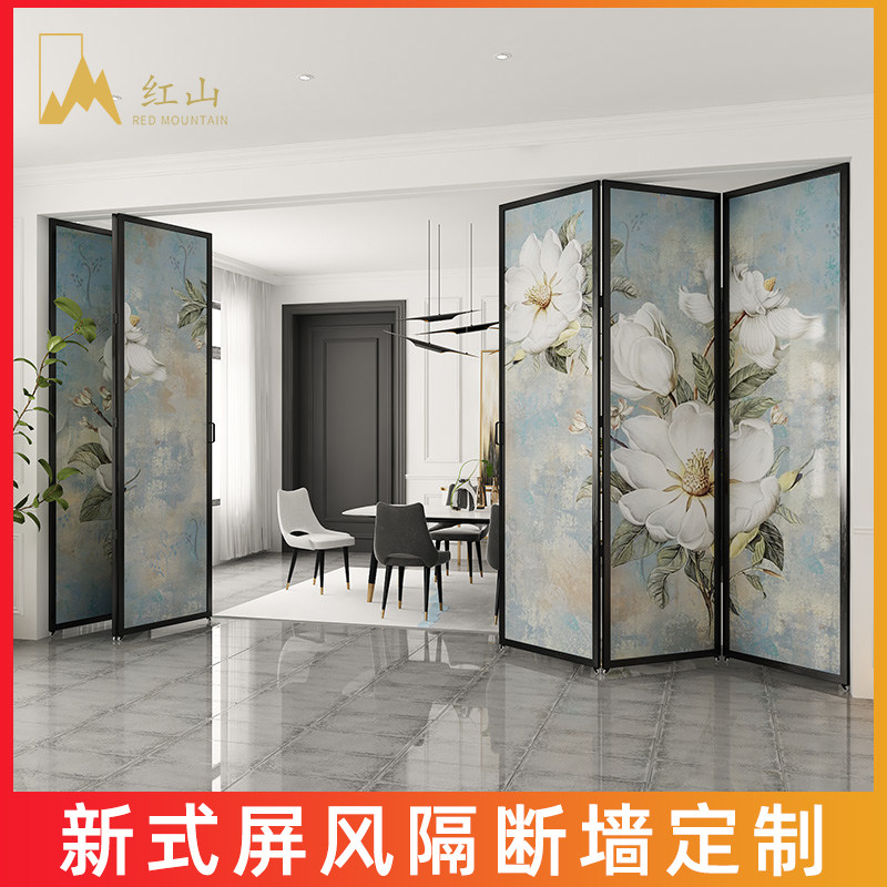 New Chinese metal screen partition wall fixed folding push-pull movable home living room to separate room bedroom