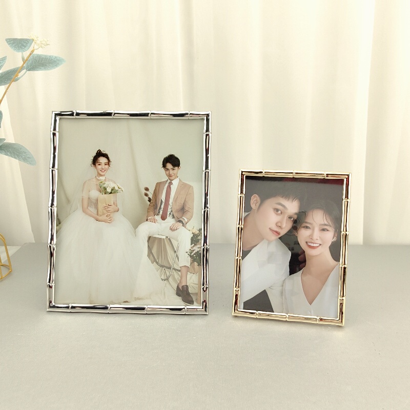 Qiyi Photo Frame: Bamboo Symbolizes Continuous Growth, Implying Career Advancement; Simple Alloy Electroplated Desktop Photo Frame