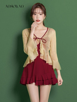 Its all limen swimsuit womens bubble hot springs 2022 new ins and wind conjoined conservative and slim cover with small breasts and long sleeves