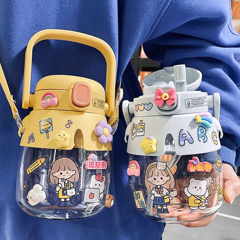 Double Drinking Straw Cup Heat Resistant High Temperature Resistant Large Capacity Straw Water Glass Girl Net Red with high face value 2022 new