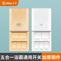 Cabe Yuba five-on switch 86 panel five-in-one air heating exhaust fan lighting waterproof button concealed sliding cover