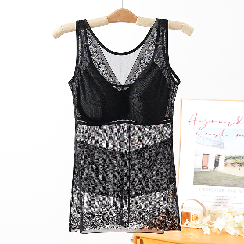 Summer Plus-Size Thin Shapewear for Women, Slimming and Tummy Control, Elastic Body Shaping, Large Cup Breathable Long Base Layer Tank Top