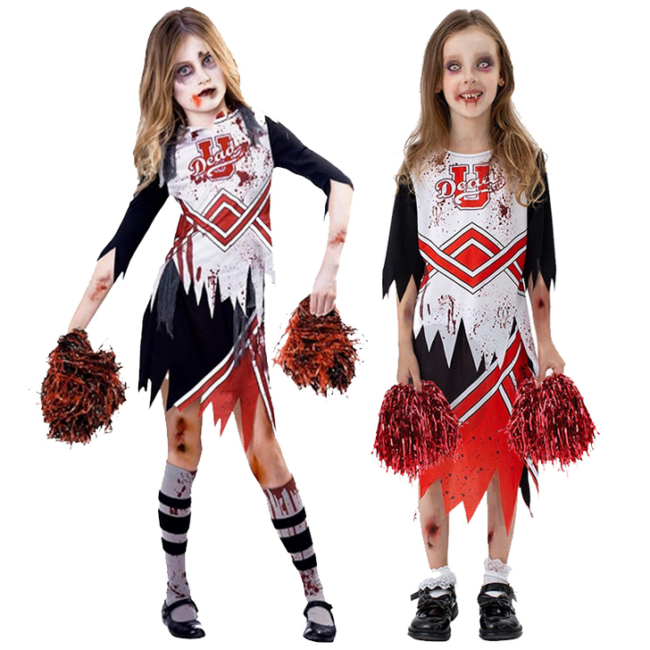 Halloween Cheerleading Costumes, Masquerade Party Horror Scary Blood-Stained Performance Costumes, Children's Costumes