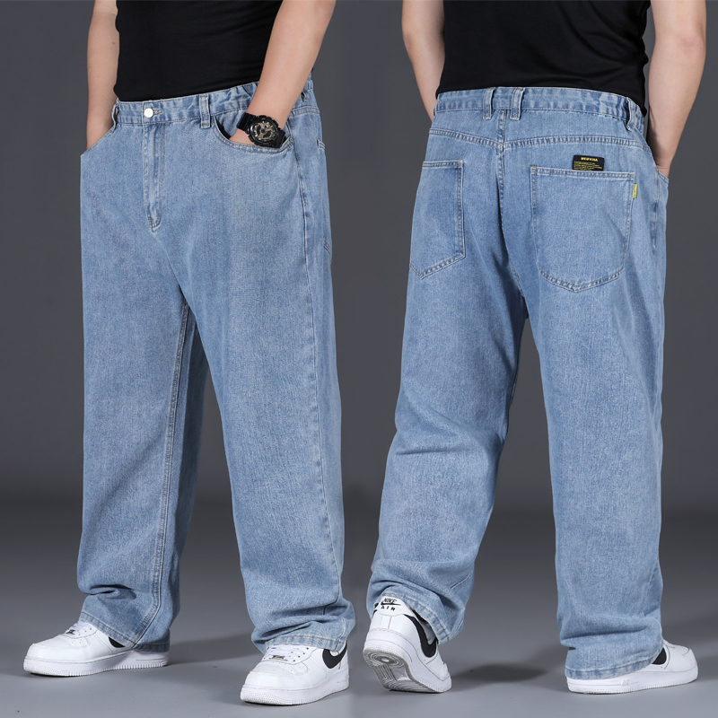 Summer thin jeans men loose straight tube fat men weighed large number of men's wear fat, fat legs long pants tide