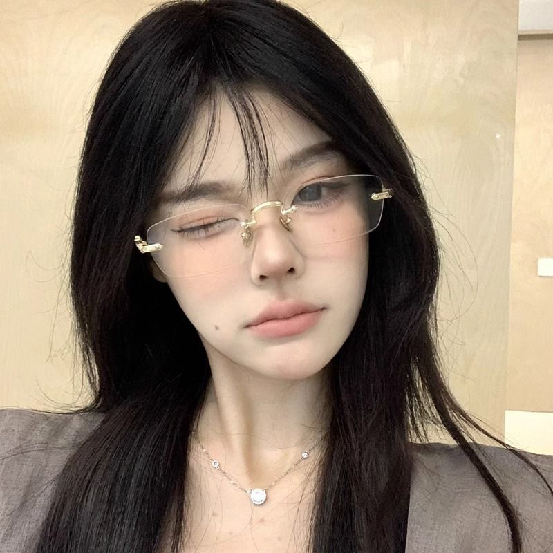 Trendy Frameless Glasses for Women, Natural Look, Suitable for Nearsightedness, Customizable Prescription, Square, Blue Light Blocking, Small Frame, Simple Eyeglass Frames for Men