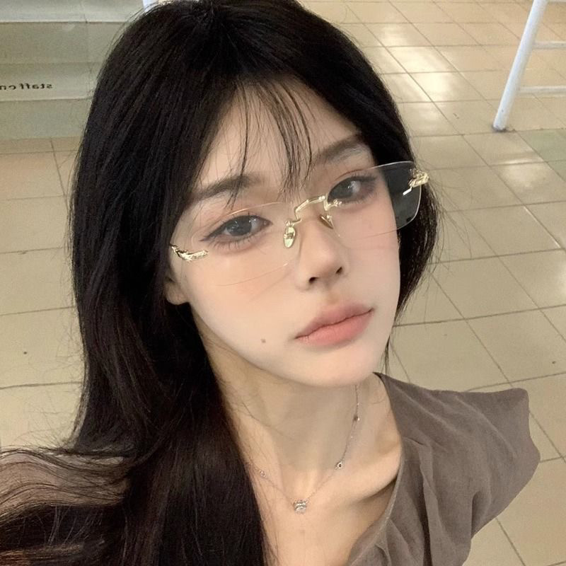 Trendy Frameless Glasses for Women, Natural Look, Suitable for Nearsightedness, Customizable Prescription, Square, Blue Light Blocking, Small Frame, Simple Eyeglass Frames for Men